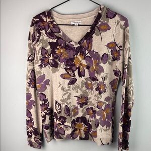 Croft & Barrow Floral V-Neck Floral Sweater Size S